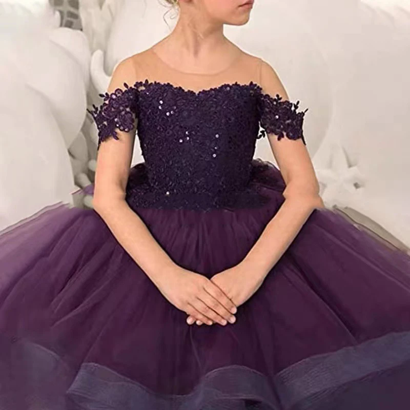 Customized Fashion Baby Flower Girl Dresses Ruffle Sequins Off Shoulder Children Wedding Party Prom Evening Gowns