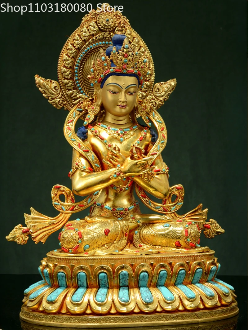 

37cm Copper Gilding Inlay Vajradhara Dorje Chang Buddha Statue Nepal Tibet Sculpture
