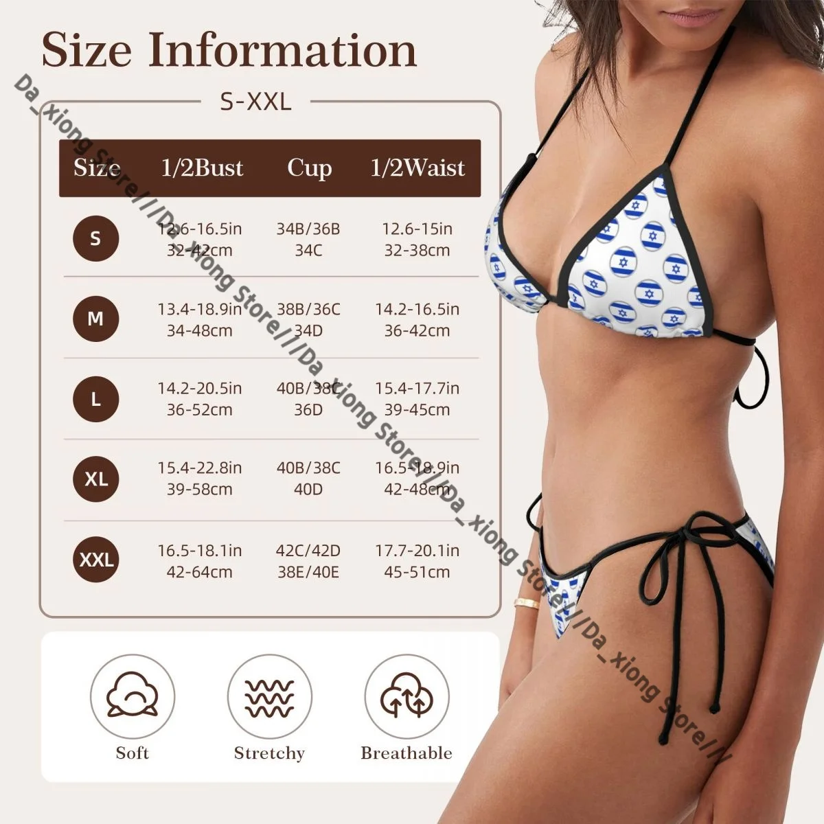 Femme maillot de bain Sexy Bikini ensemble maillots de bain cercles avec drapeau d'israël deux pièces maillot de bain