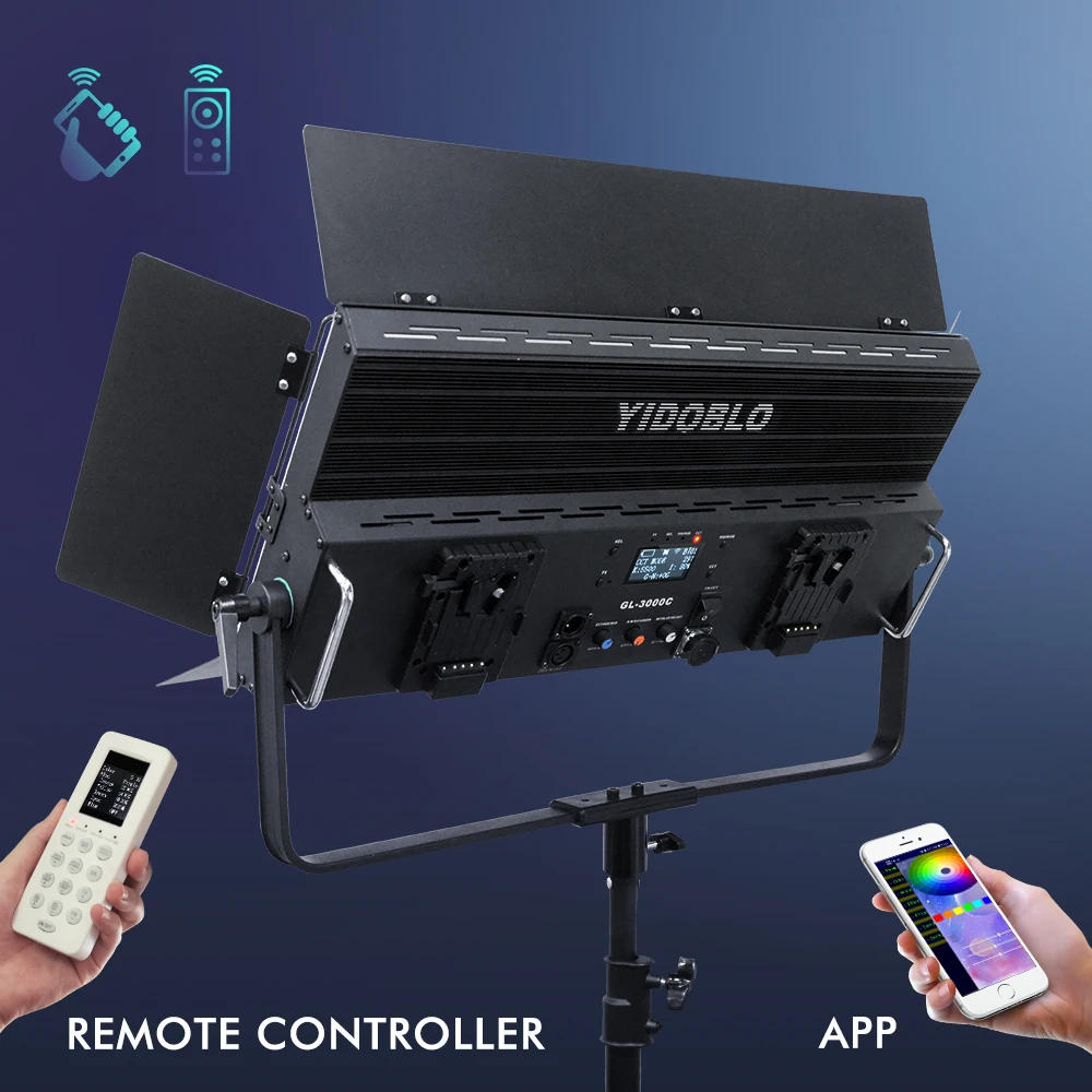 200W/300W RGB Video Light Metal Shell Panel with Barn Doors for Photography and Streaming APP/DMX/Remote Control for Pro Studio