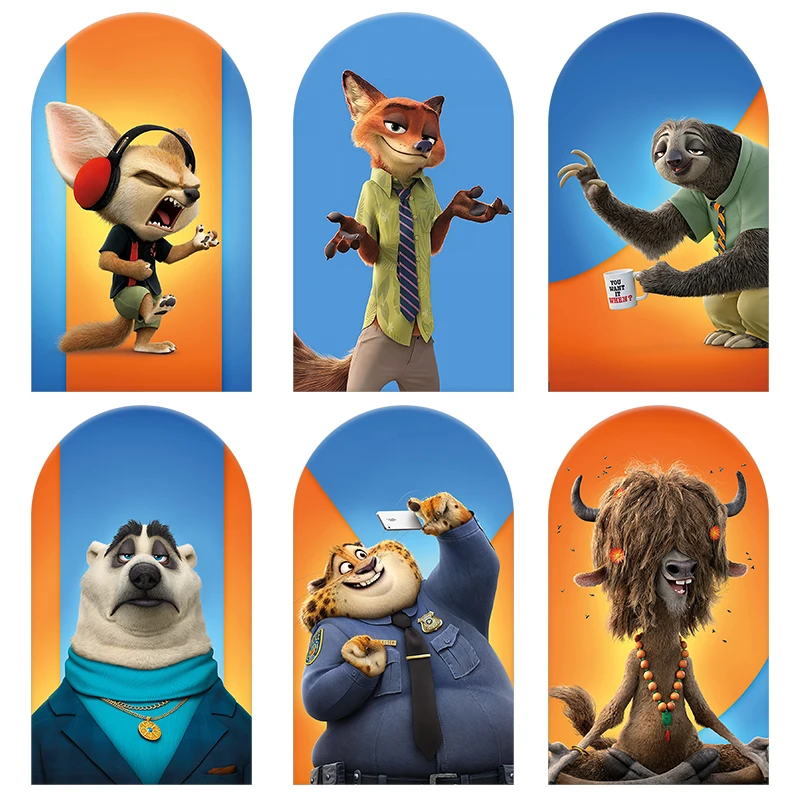 

Zootopia Theme Arch Backdrop Cover Flash Nick Gazelle for Child Birthday Party Baby Shower Background Decortion Spandex Fabric