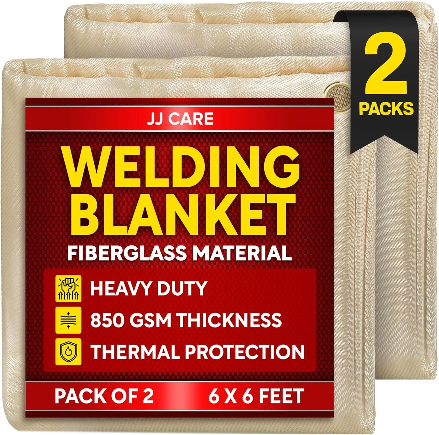 

2 Pack Welding Blanket - 6ft x 6ft, Heavy Duty Fireproof Mat for Smokers, Grill and Camping with Brass Grommets