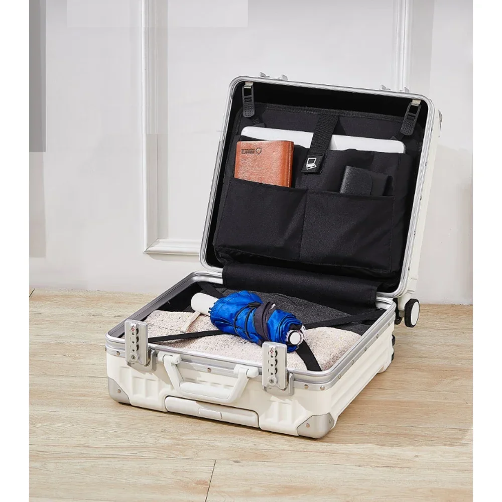 2024 Aluminum Magnesium Alloy Luggage Men/Women Travel Suitcase with Telescopic Pull Rod Spinner Size:43-25-40cm