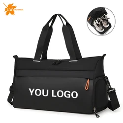 Bolsa de equipaje con logotipo, bolsa deportiva de gimnasio, bolsa de viaje de separación en seco y húmedo, bolsa de Fitness, patrón de nombre impreso personalizado