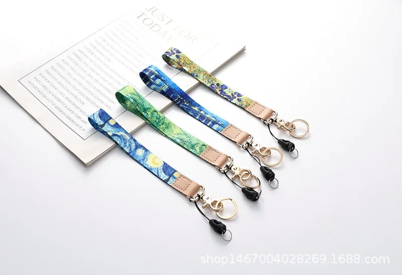 Small Fresh Leather Hanging Rope Mobile Phone Chain Work Certificate Rope Brand Rope Short Strap Keychain Anti Loss Strap