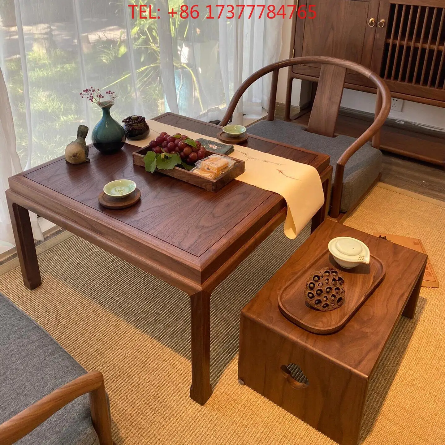 Zen Style Black Walnut Tatami Coffee Combination Low Sitting for Home Living Room Tea Room