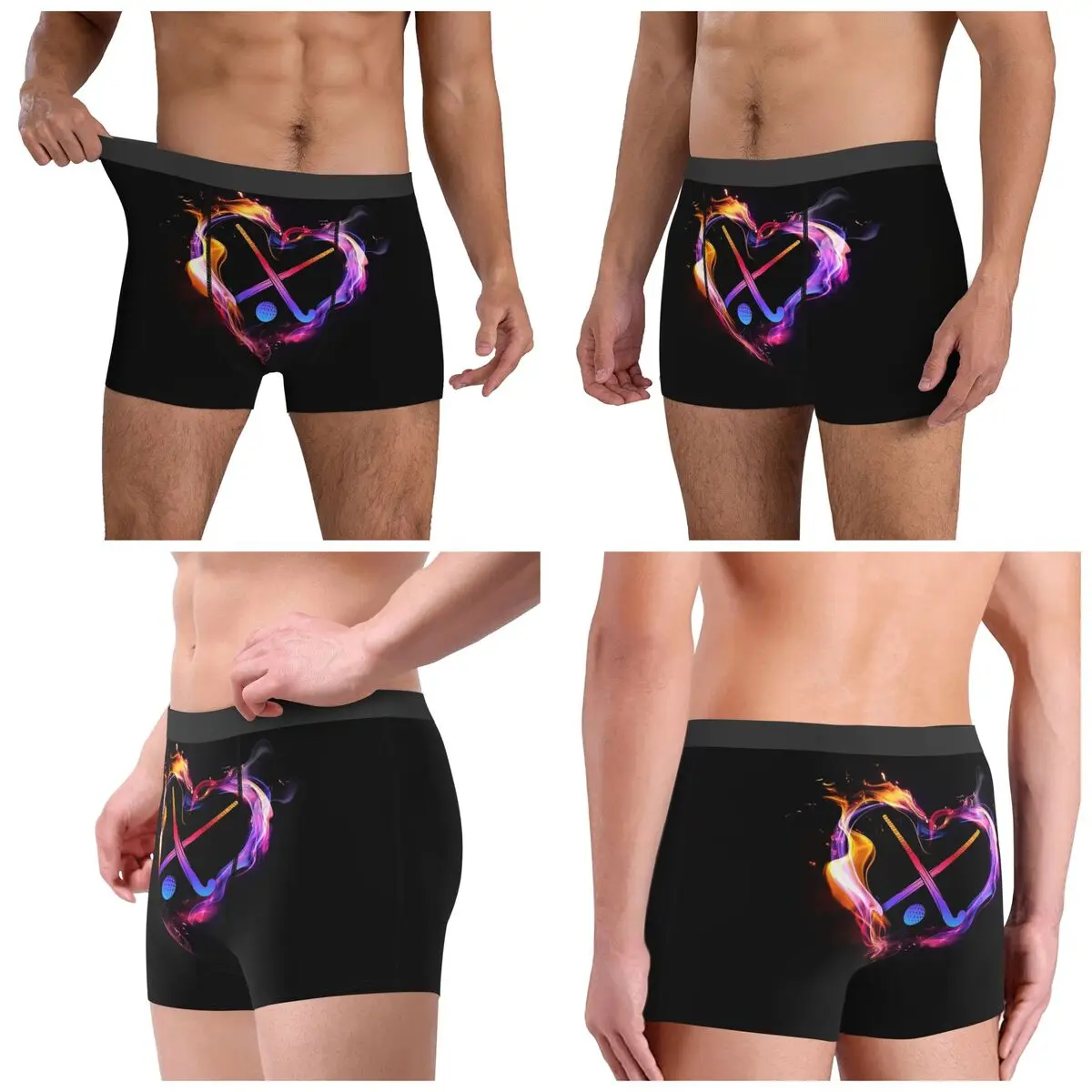 الملاكم السراويل السراويل الميدان الهوكي القلب الحب الفن سراويل الذكور الملابس الداخلية الناعمة ل أوم رجل صديقها هدية
