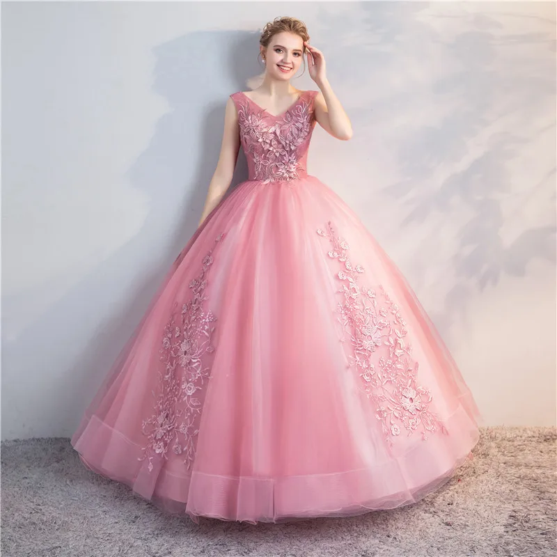 

Elegant Ball Gown Women Quinceanera Dresses Appliques V Neck Prom Birthday Party Gowns Formal Vestido De Noche robes de soirée