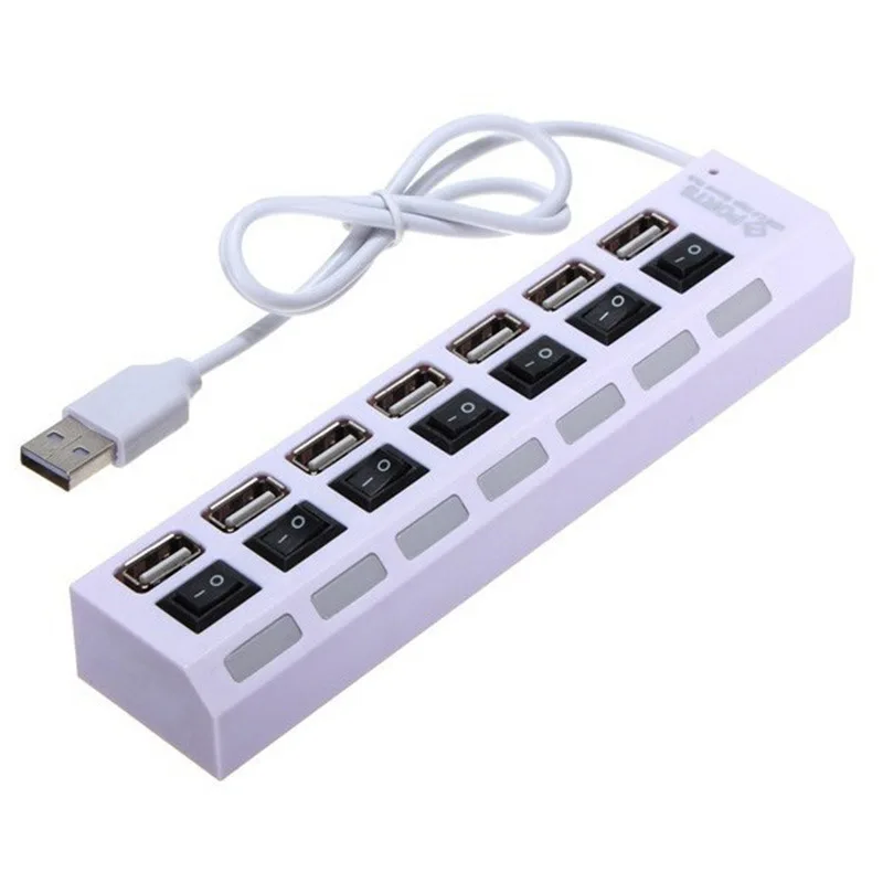 480Mbps USB USB 7-Port Splitter Adapter 2.0 Hub with On/Off Switch for PC Laptop Peripherals Accessories