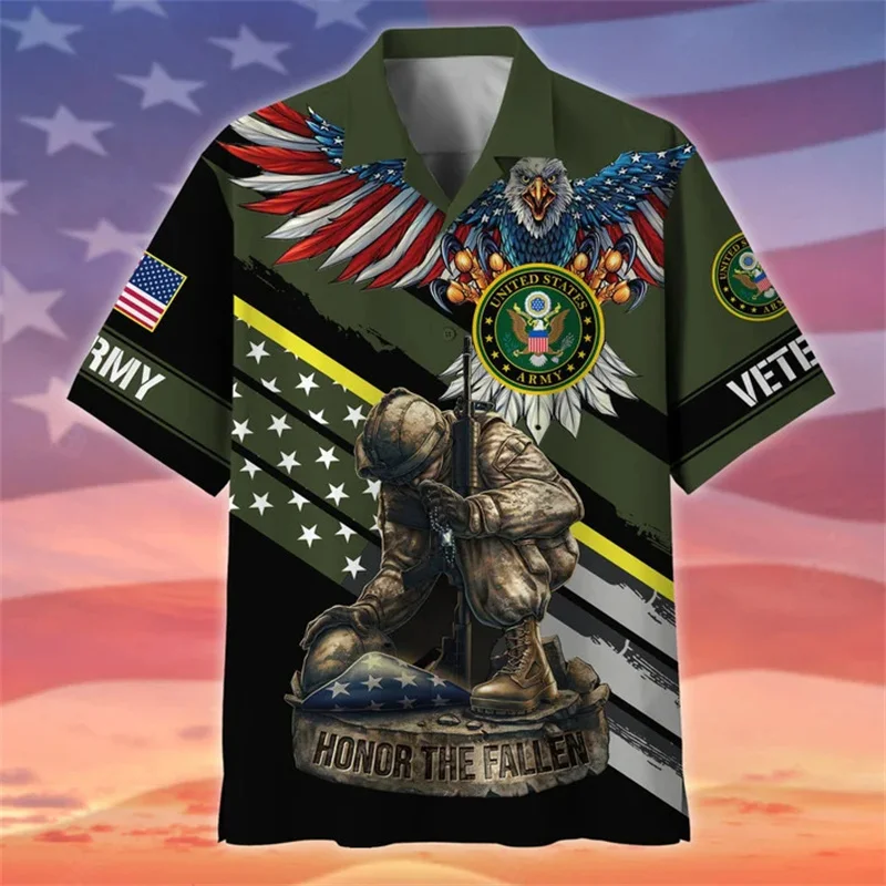 New Summer 3D United States Soldiers Armys Veterans Printing Shirts For Men Cool Fashion Short Shirts Harajuku Y2k Tops Clothing