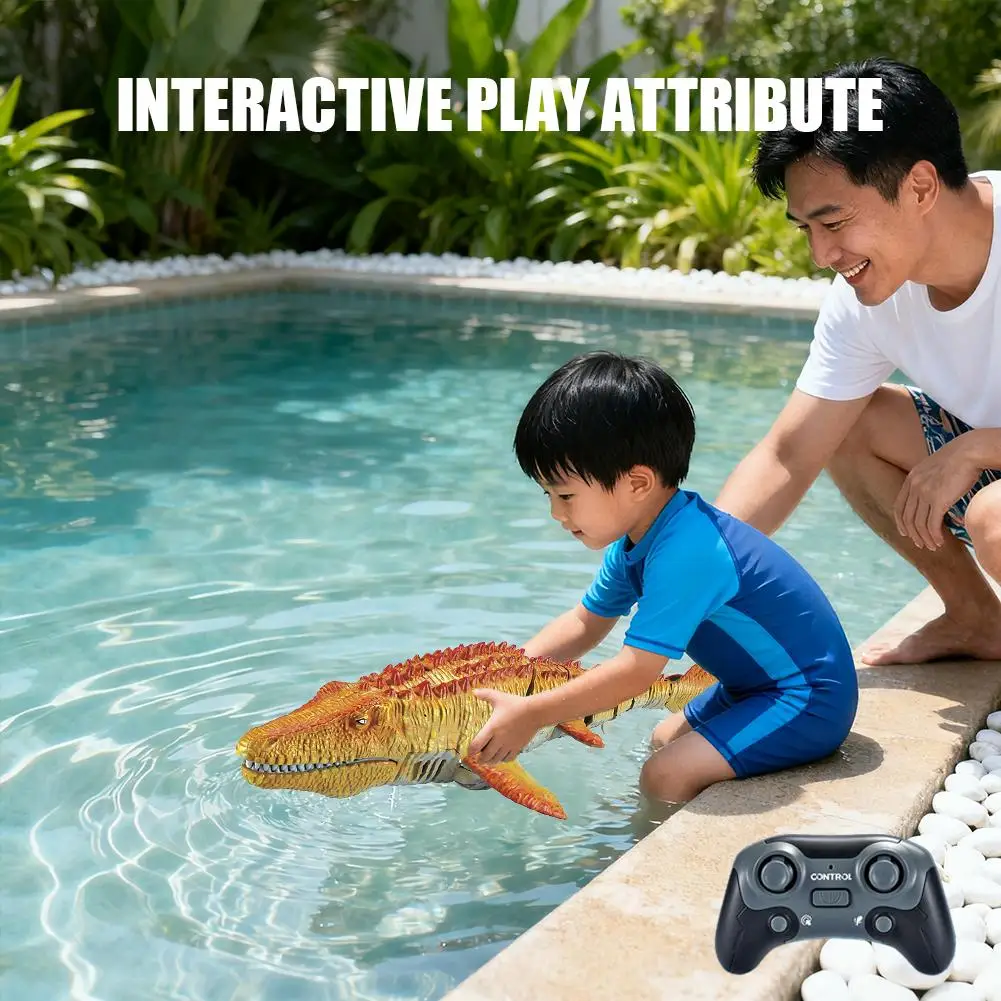 Crianças simulação dinossauro brinquedos de controle remoto balanços de pulverização de água mosasaurus dinossauro água brinquedo do banheiro para meninos t8y1