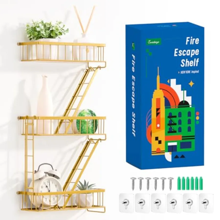 

Fire Escape Wall Shelf Gold - New York Decorative Ladder Shelf Metal Decorative Shelving for Living Room Home Décor Action Figu