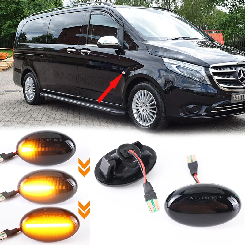 2pcs Led Dynamic Turn Signal Side Marker Light For Mercedes Benz Smart W450 W452 A-Class W168 Vito W639 W447 Citan W415