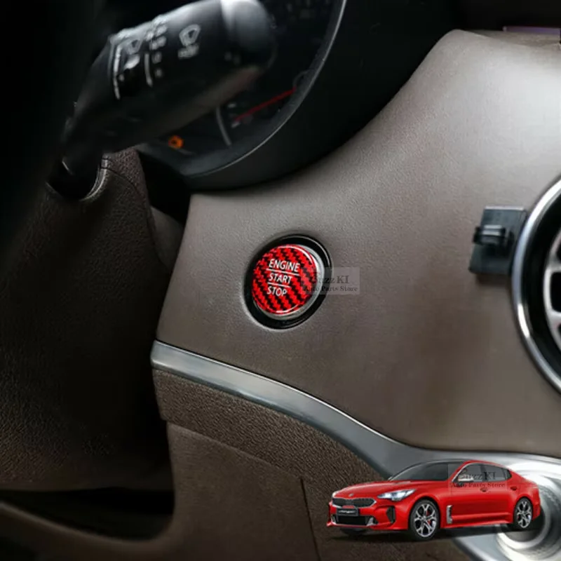 Red Real Carbon Fiber One-Key Start Engine Button Cover Sticker For Kia Stinger 2018   2019  2020 2021 2022