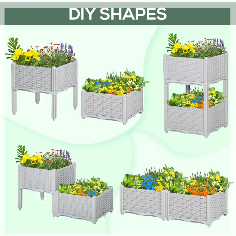 2Piece Raised Garden Bed with Legs SelfWatering Planter Box Raised Bed to Grow Flowers Herbs Vegetables Gray