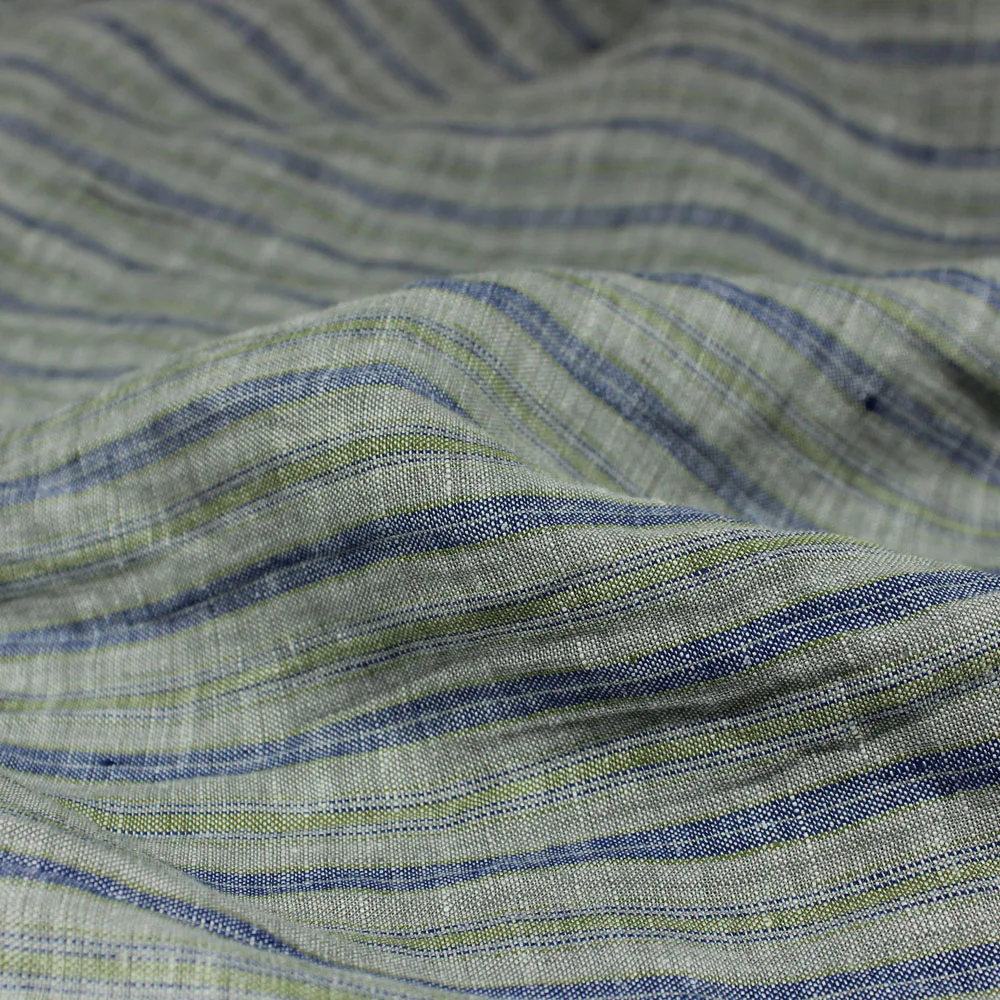 Gray Striped High-End Pure Linen Clothing Fabric Pants Shirt Dress Sewing Fabric by the Meter