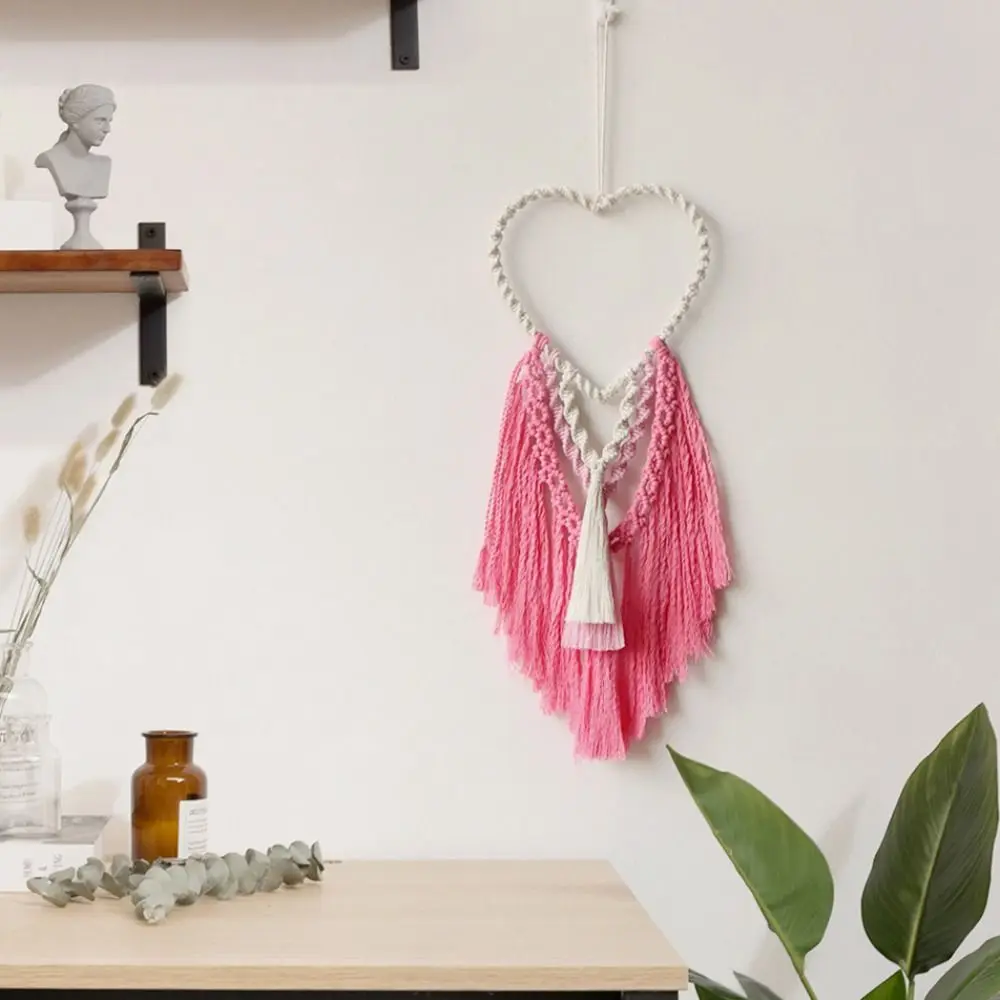 

Hand-Woven Heart-shaped Macrame Tapestry Aesthetic with Tassel Wall Hanging Tapestry Art Cotton Rope Tapestry House