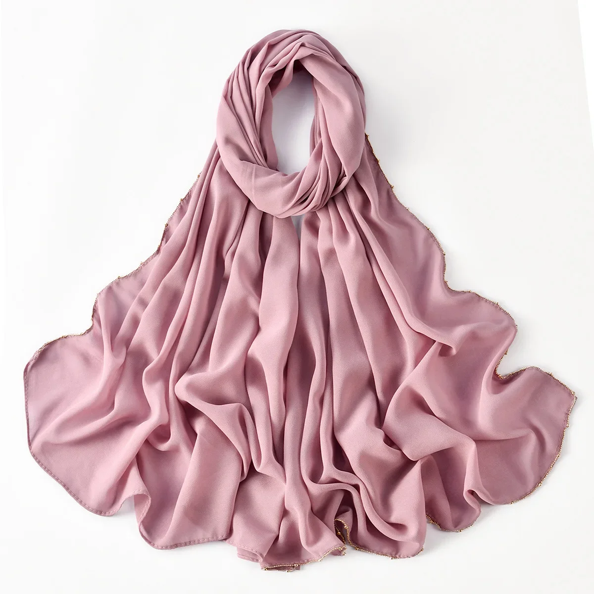 

Мусульманский шифоновый хиджаб с блестящей металлической цепочкой по краю, шаль, тюрбан, повязка на голову, бандана, буфанды, фуляр, тюрбан для женщин