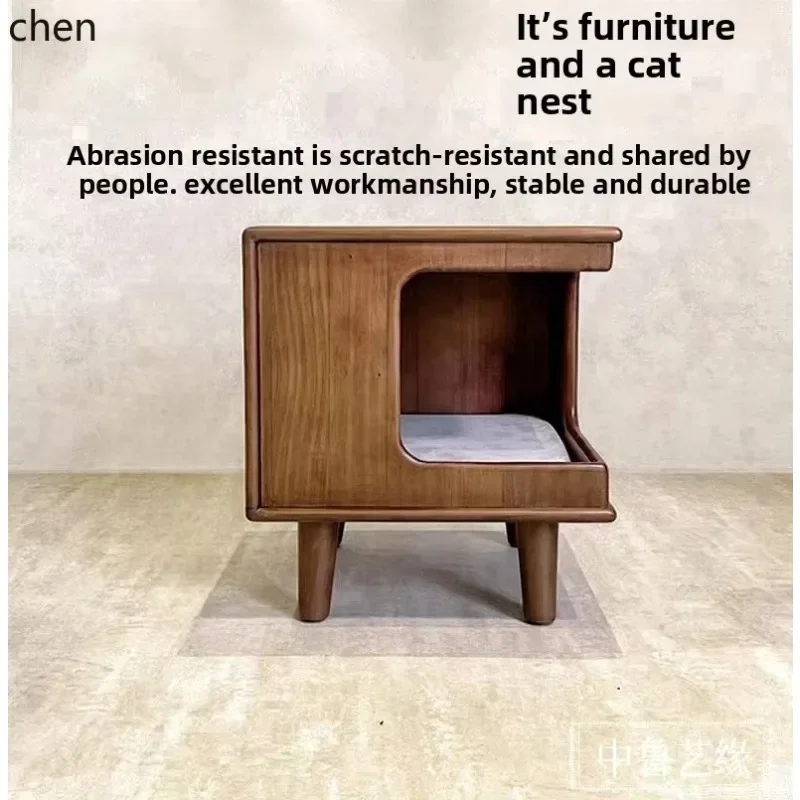 

HT solid wood semi-closed cat nest villa bench bedside table universal cat kennel stool for all seasons