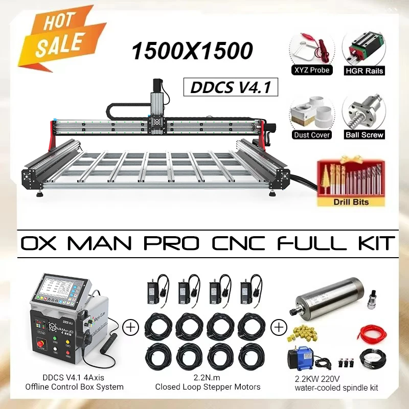

20%OFF BulkMan3D 1500x1500 OX MAN PRO CNC Router Machine Full Kits with 4 Axis DDCS V4.1 Offline Control Box CNC Wood Router