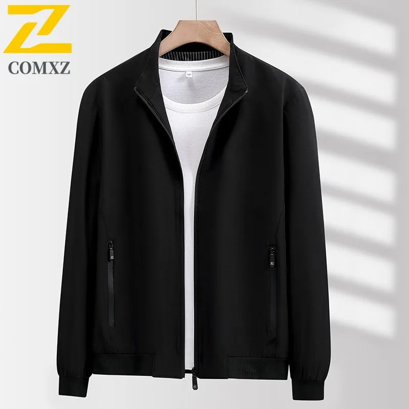

COMXZ Minimalist Men Jacket Stand Collar Outdoor Travel Windproof Coat Daily Wear Wrinkle Resistant Lightweight Autumn Outerwear
