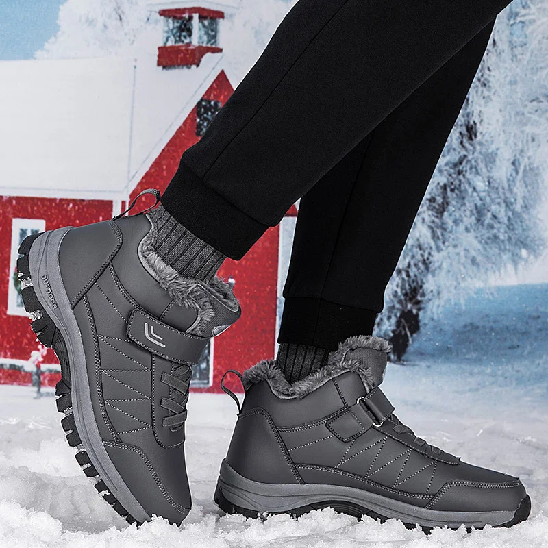Winterstiefel für Herren aus Mikrofaser-Leder, Schneestiefel, Plüsch-Warm-Freizeitschuhe, wasserdichte Herrenstiefel, männliche Sneakers, Winter-Knöchelstiefel. – Detail 16