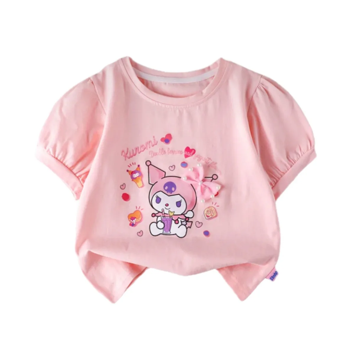 Camiseta Kawaii Sanrio My Melody Cinnamoroll de dibujos animados para niños, blusa informal de encaje de manga corta para bebé y Niña