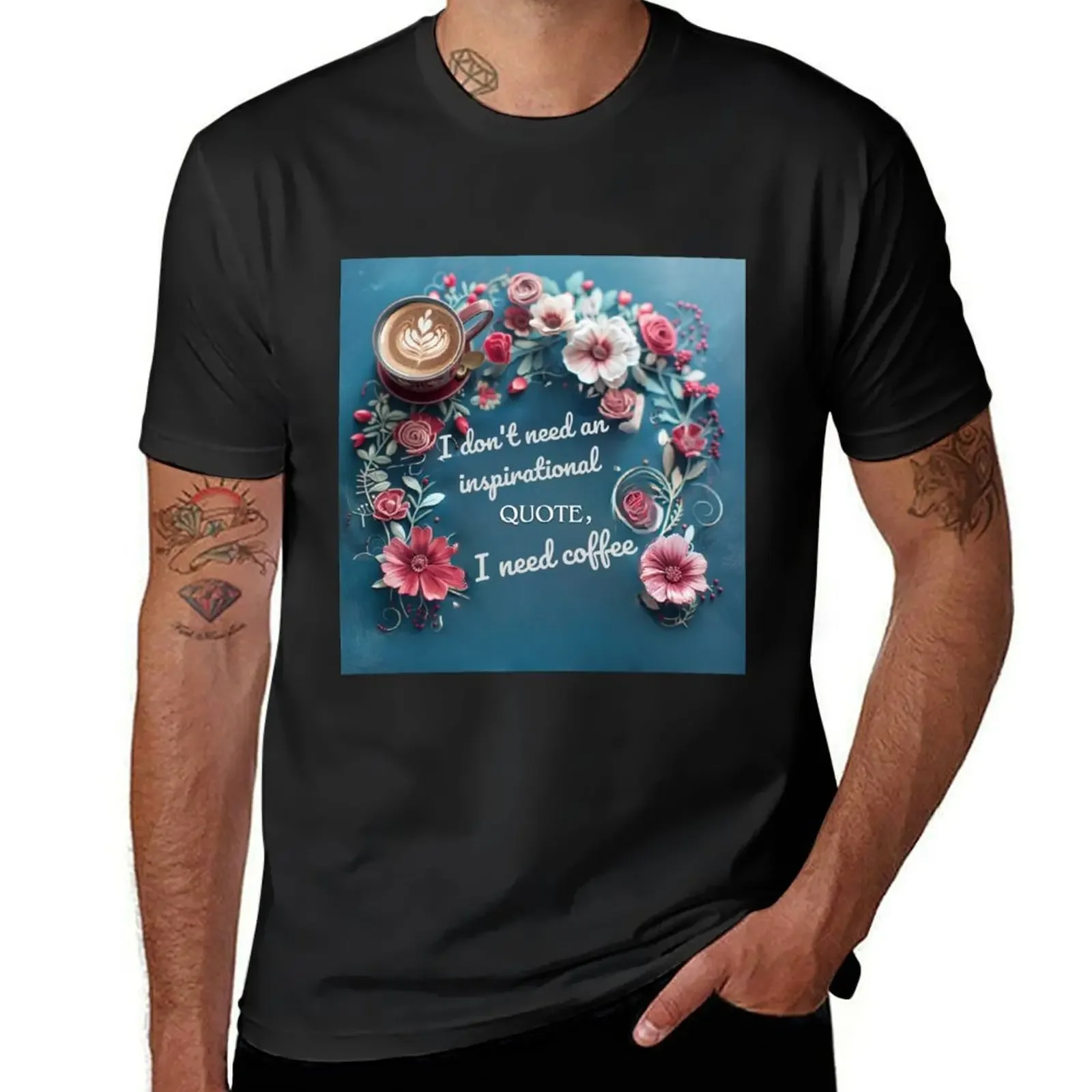 Coffee Cravings: Floral Elegance T-Shirt boys whites custom shirt shirts graphic graphic t shirt vintage mens cotton t shirts