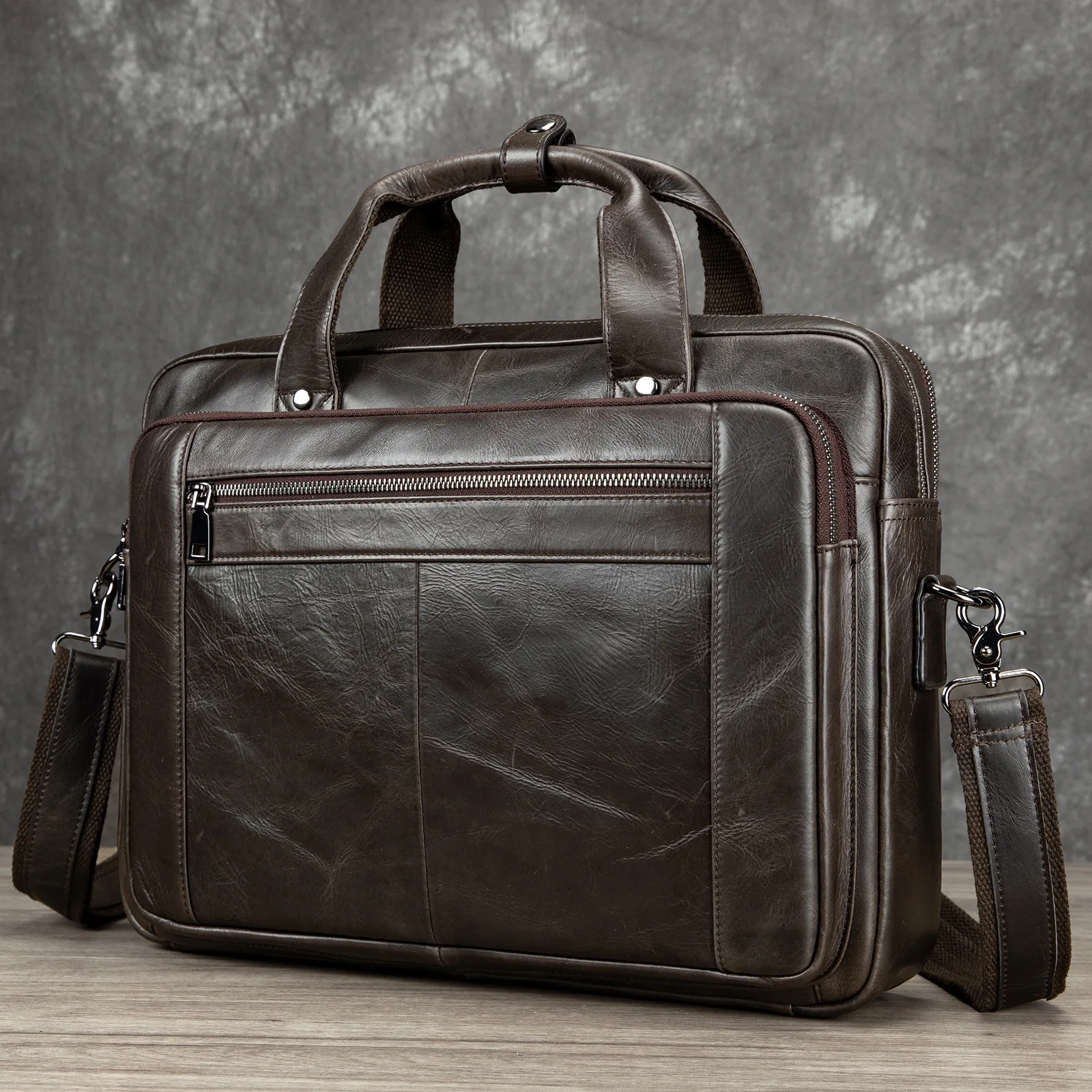 ของแท้หนังธุรกิจ Briefcases สีดําสําหรับชายกระเป๋าถือหรูแล็ปท็อปกระเป๋าเอกสารกระเป๋า 16 นิ้วกระเป๋าคอมพิวเตอร์สํานักงาน
