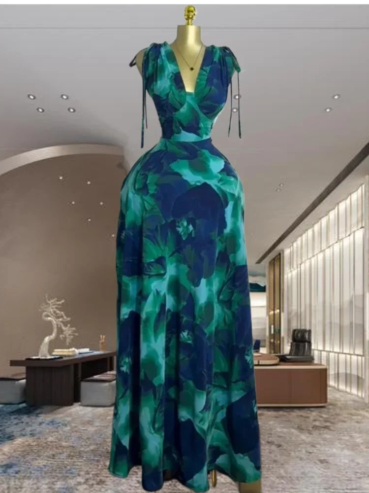 Abito lungo Dashiki Tie Dye da donna senza maniche altalena lungo estate 2025 abito da sera sexy per feste da club