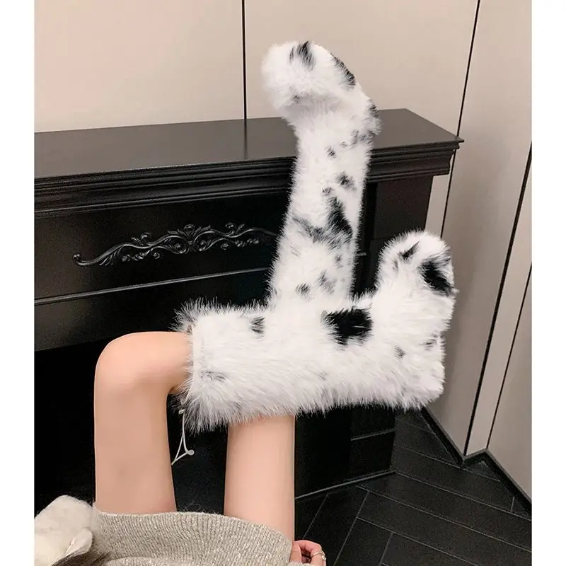 MORAZORA 2026 موضة جديدة أحذية النساء سحب على جلد البقر الفراء حذاء برقبة للركبة منصة أحذية الشتاء المنصة أحذية أنيقة #5