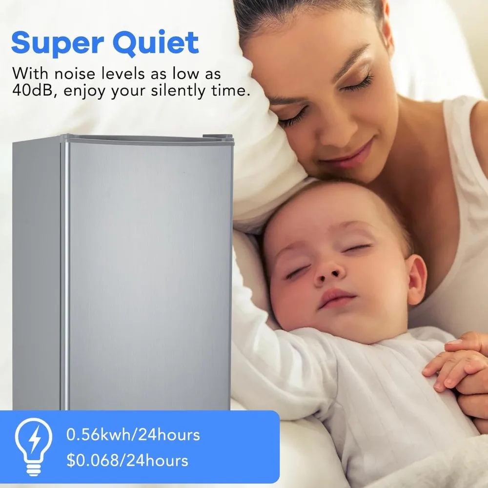 Mini frigorifero portatile da 3,2 piedi cubi con congelatore - Frigorifero compatto argento per casa, ufficio e dormitori, termostato regolabile, Ener