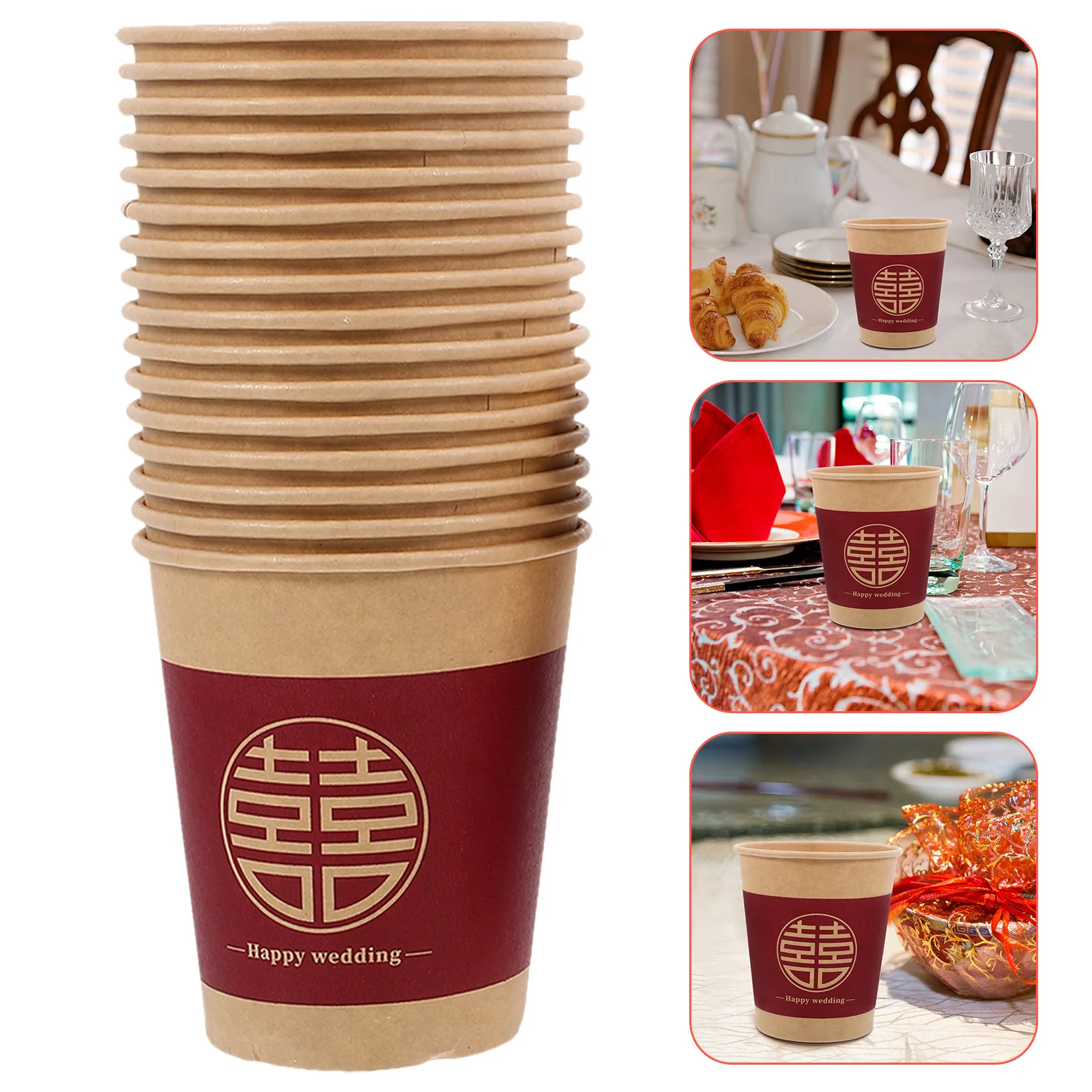

50pcs for Cups Wedding Banquet Wedding Banquet Paper Cups Party Supplies Red Happy Cup Beverage Teacups Celebration