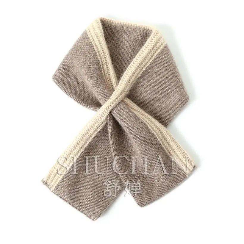 Bufanda de cachemira pura para hombres y mujeres, bufanda de punto perforada cruzada a juego de colores para otoño e invierno