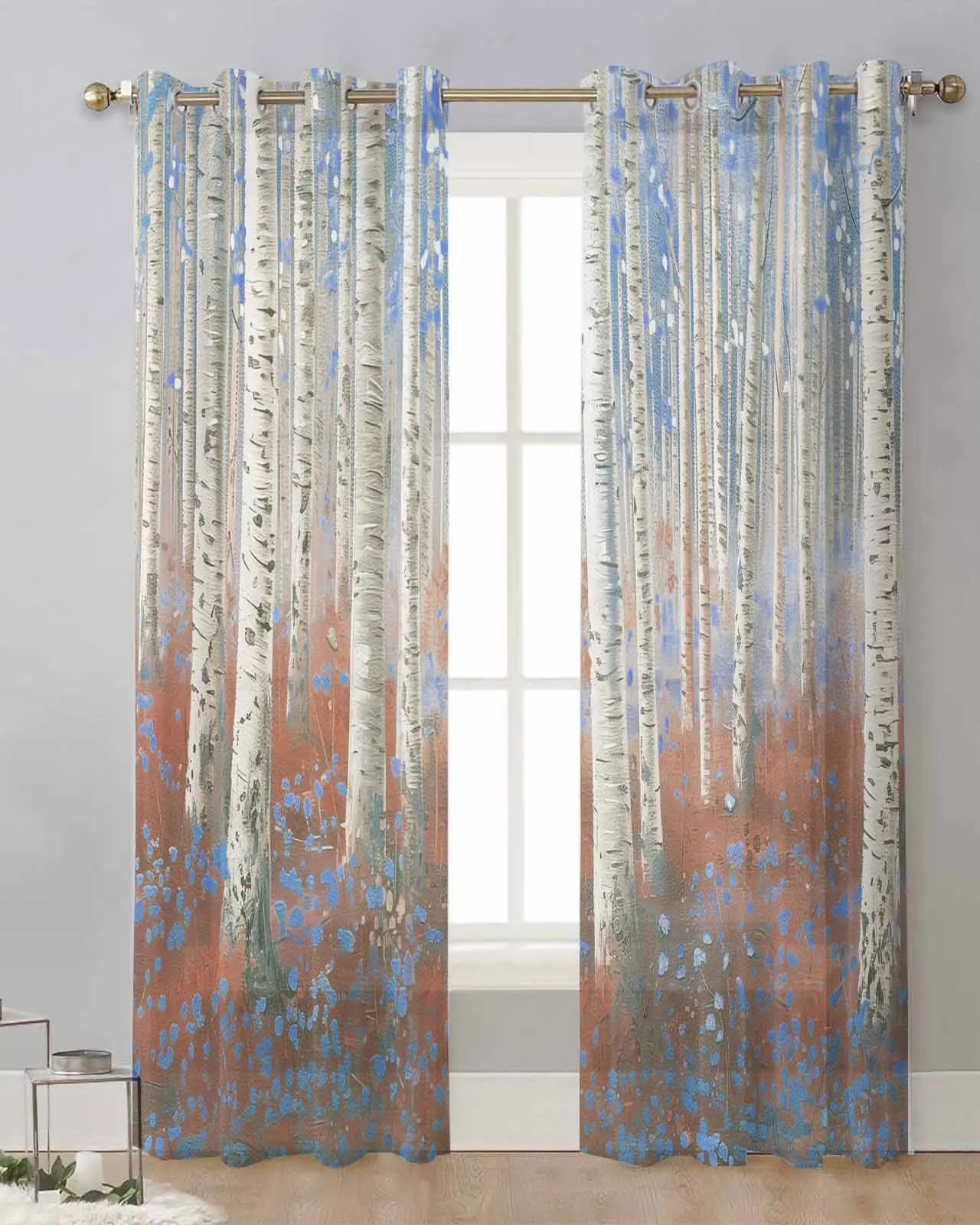 Impressionism Of Oil Painting Forest Plants Modern Tulle Curtains Voile Drapes Sheer Window Curtains Bedroom Accessories