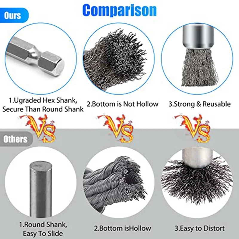 12PCS Wire Wheel Cup Brushes For Drill Paint Surface Rust Removal And Small Spaces