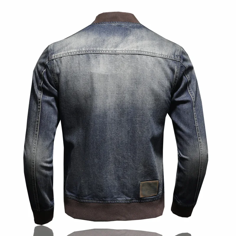 2023 Spring Autumn Jeans Jacket Men Fashion Patch Design Vintage Washed Blue Baseball Jacket Large Size M-5XL Denim Coat