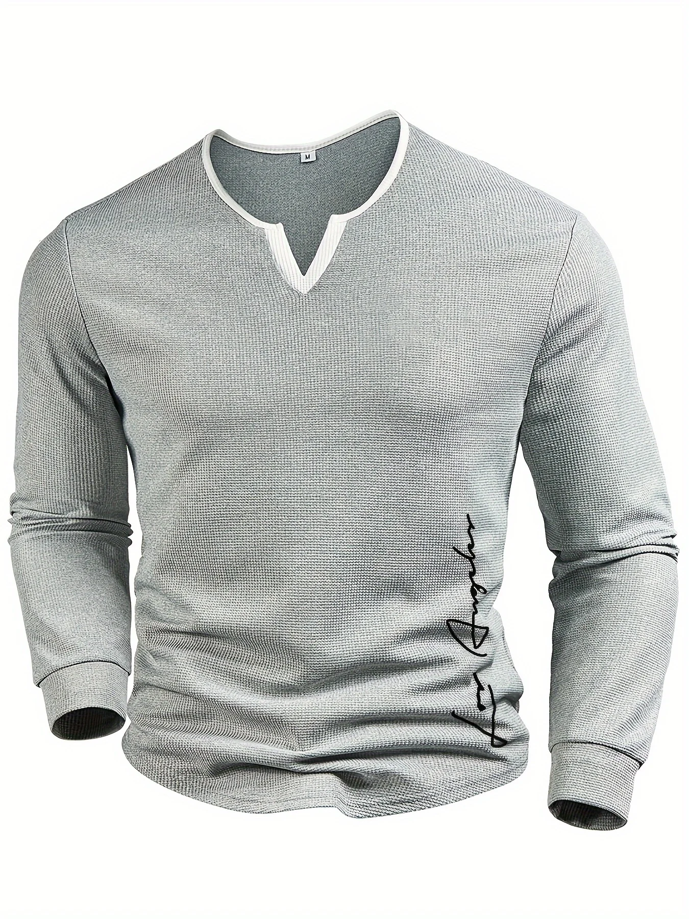 Men Fake Two-Piece Long Sleeve T-Shirt Waffle Print Oversized Tops Loose Breathable Outdoor Sports Casual Streetwear Male Tees