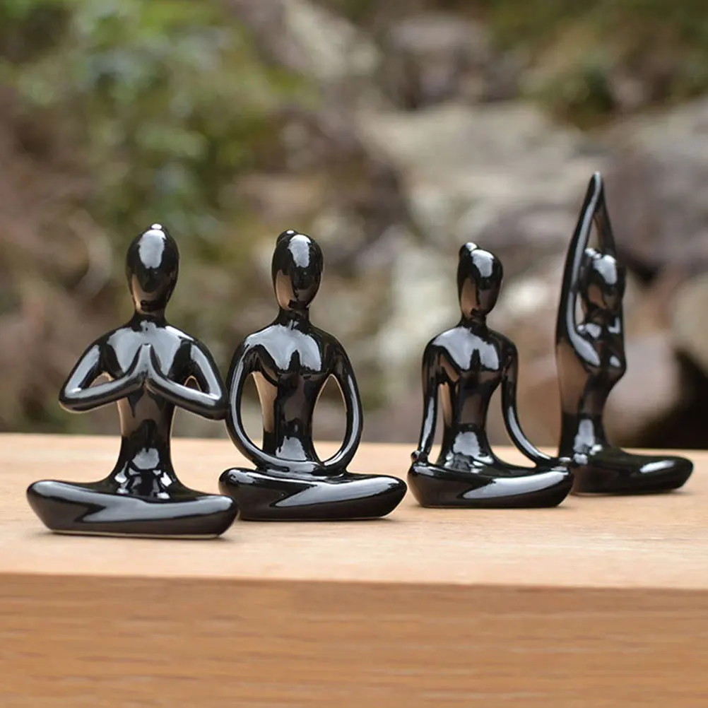 

4 Pcs Resin Crafts Decoration Statue Yoga Figurine Shelf Home Figures Miss Modern