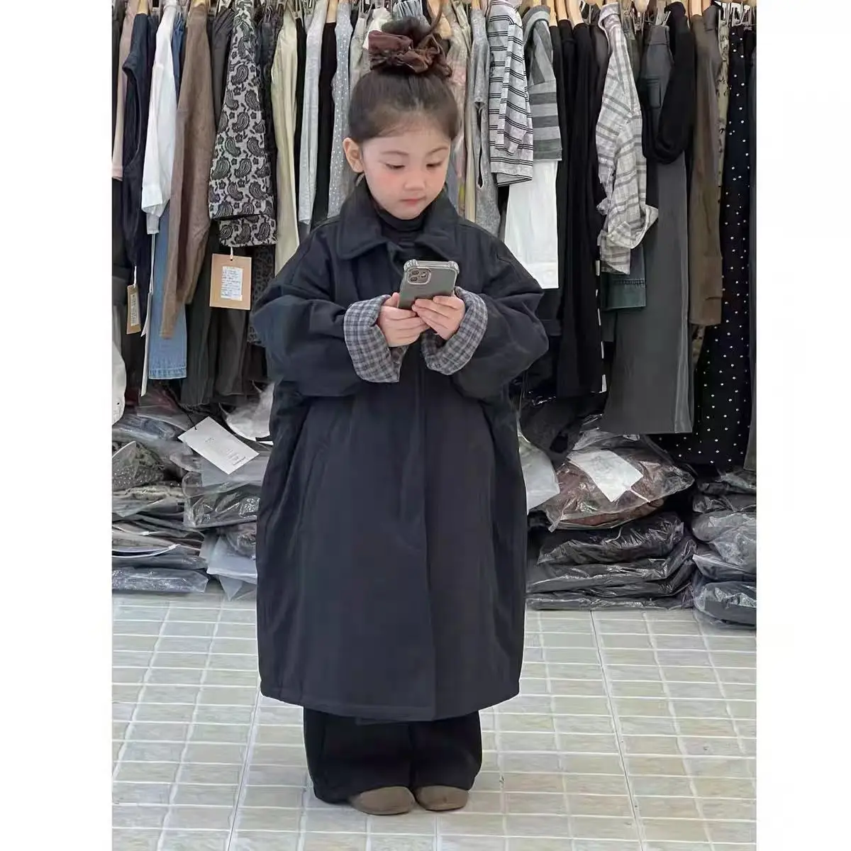 Collar Girls And Boys Thick Medium To Long Winter Cotton Clothing Fashionable Children's Versatile Clothing