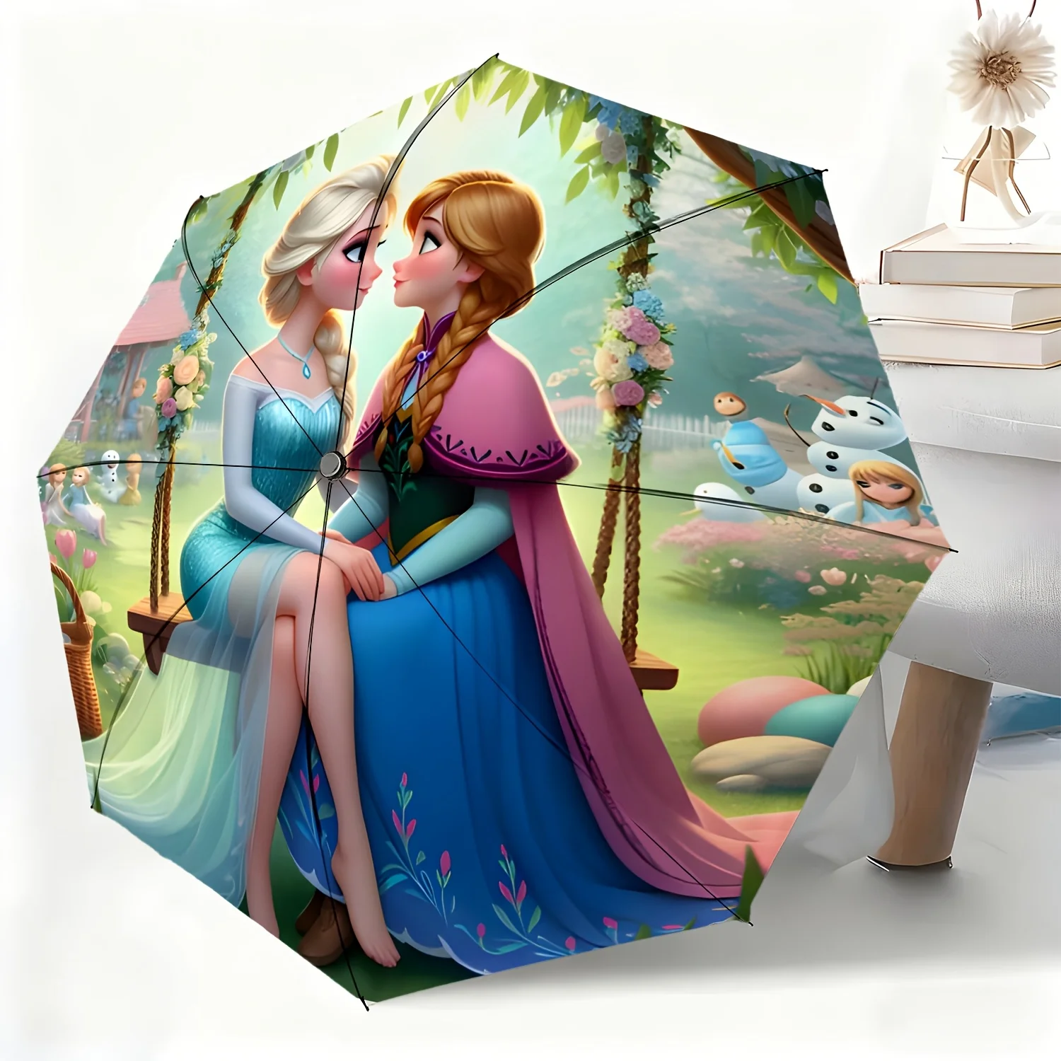 

1pc Disney Frozen Princess Automatic Umbrella, All-weather Dual-purpose Umbrella Suitable for All Occasions, Portable Folding