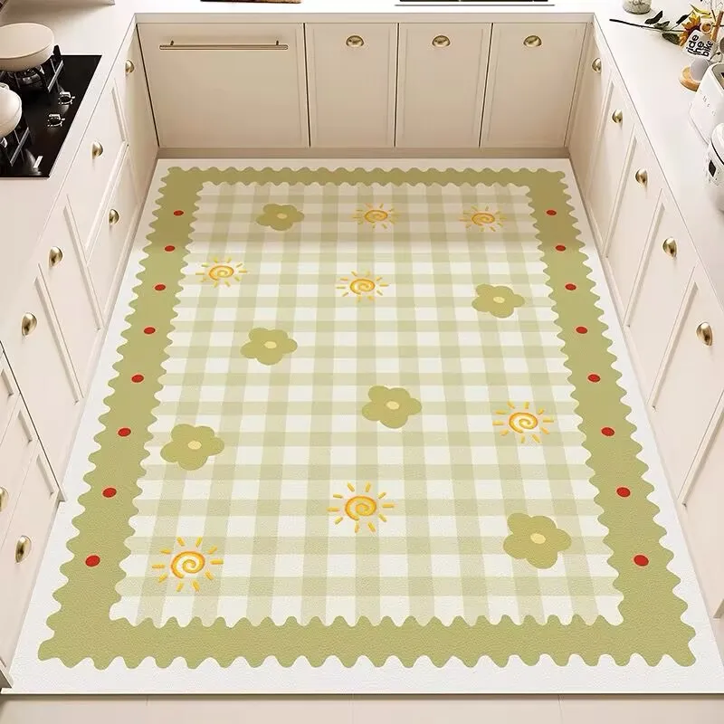 

Carpet for Kitchen Floor Mat Large Pvc Waterproof Leather Carpets Oil-proof Non-slip Foot Mats Green Plaid Home Decoration Rugs