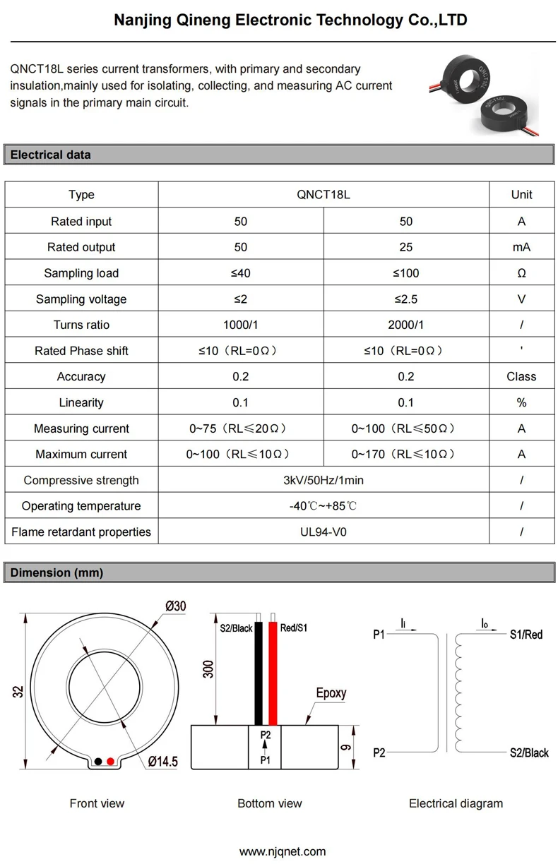Mikro-Präzisions-Stromwandler CT zum Fabrikpreis QNCT18L 1000 1 50A 50mA 2000 1 50A 25mA 100A 50mA – Detail 3