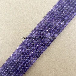 Semi-precious Stone 2 3 4MM Small Diamond Cuts Faceted AA Brazil Purple Amethyst Round Loose Beads 15