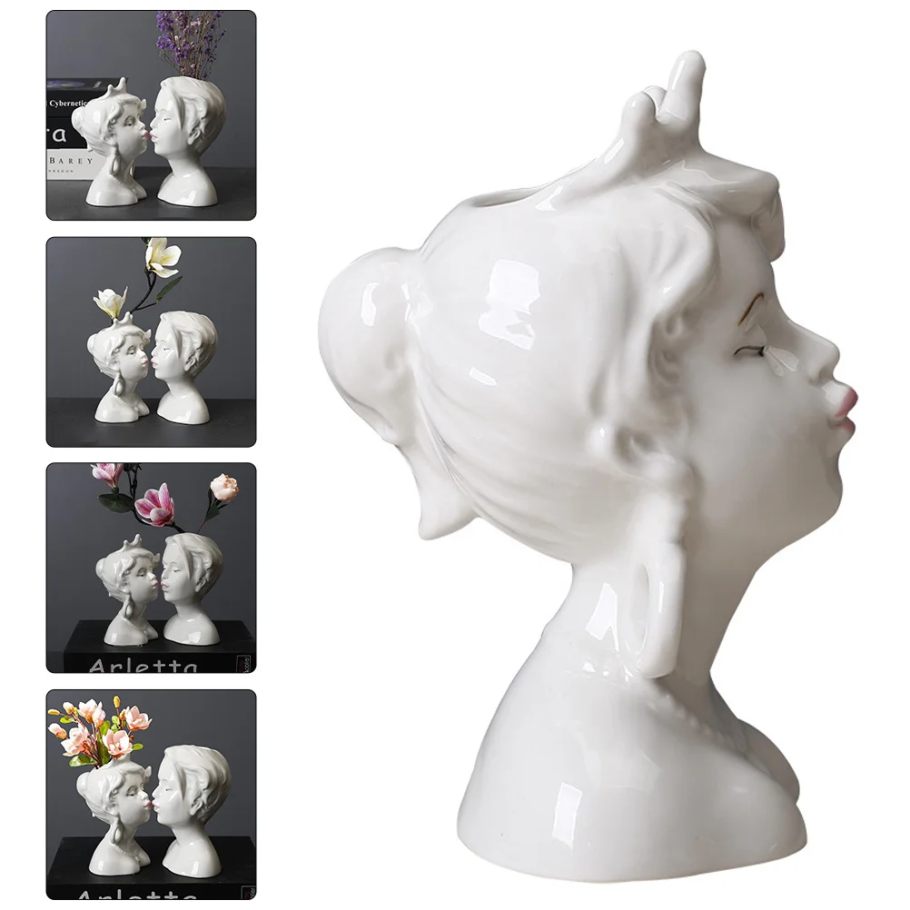

1Pcs Human Face Ceramic Vase Creative Desktop Decoration Flower Pot Decor Ceramic Vase Plants Container