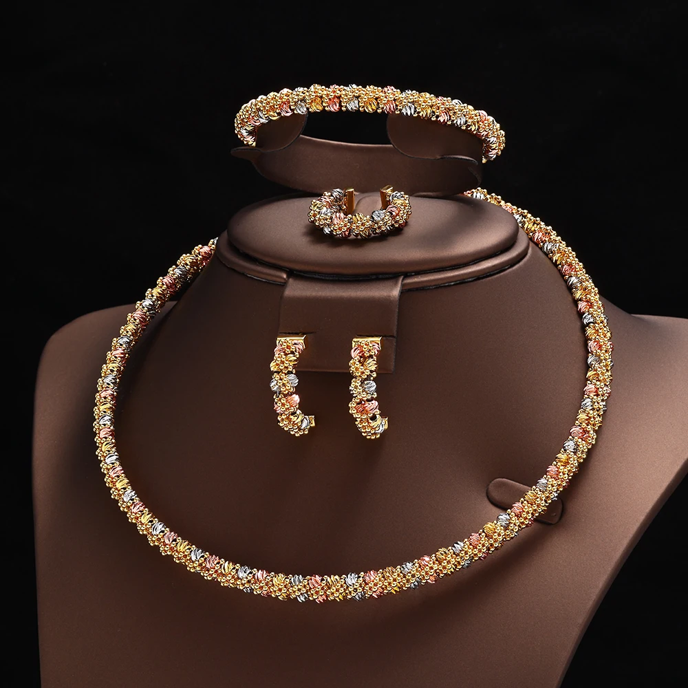 

HIBRIDE 2025 New Light Luxury Charm Jewelry Necklace Earrings Bracelet Set of 4 Suitable for Women's Wedding Ball Gift S-965