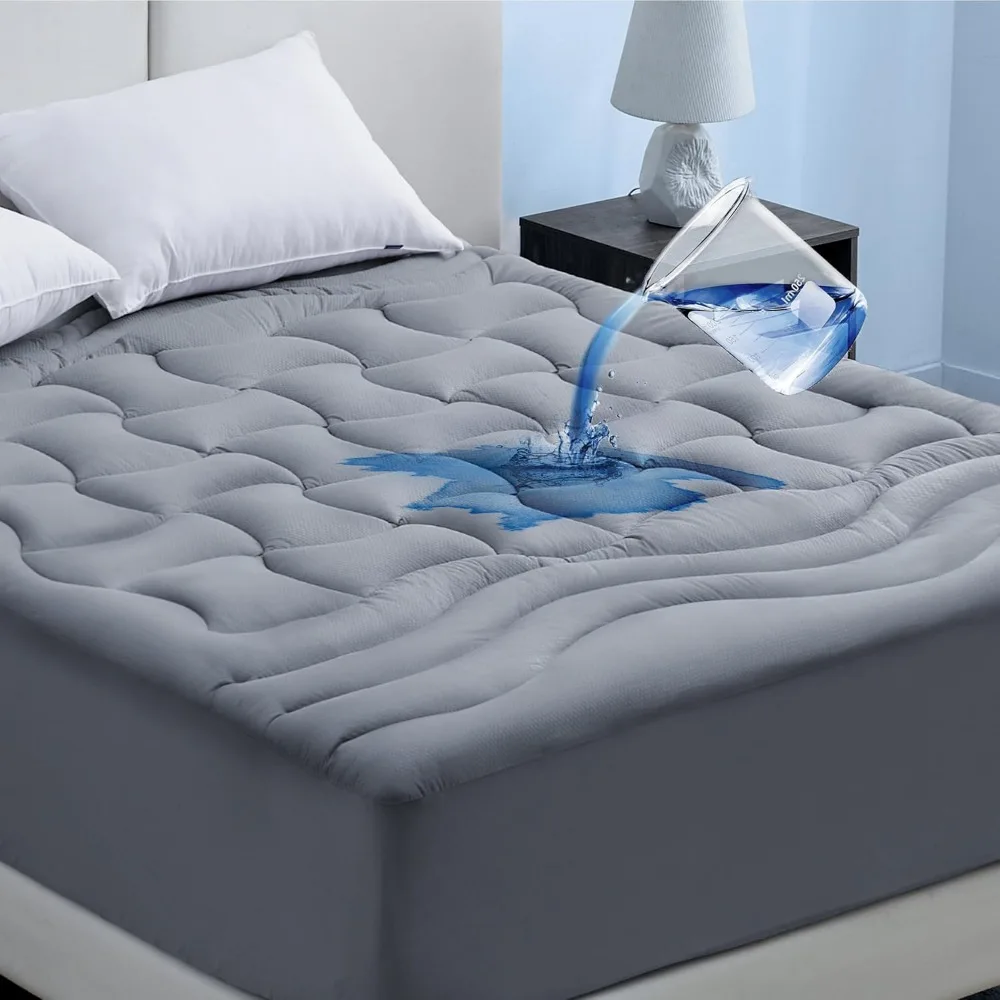 

Grey King Size Mattress Protector Waterproof - Quilted Fitted Waterproof Mattress Pad Topper with 8-21 Inches Deep Pocket, Nois