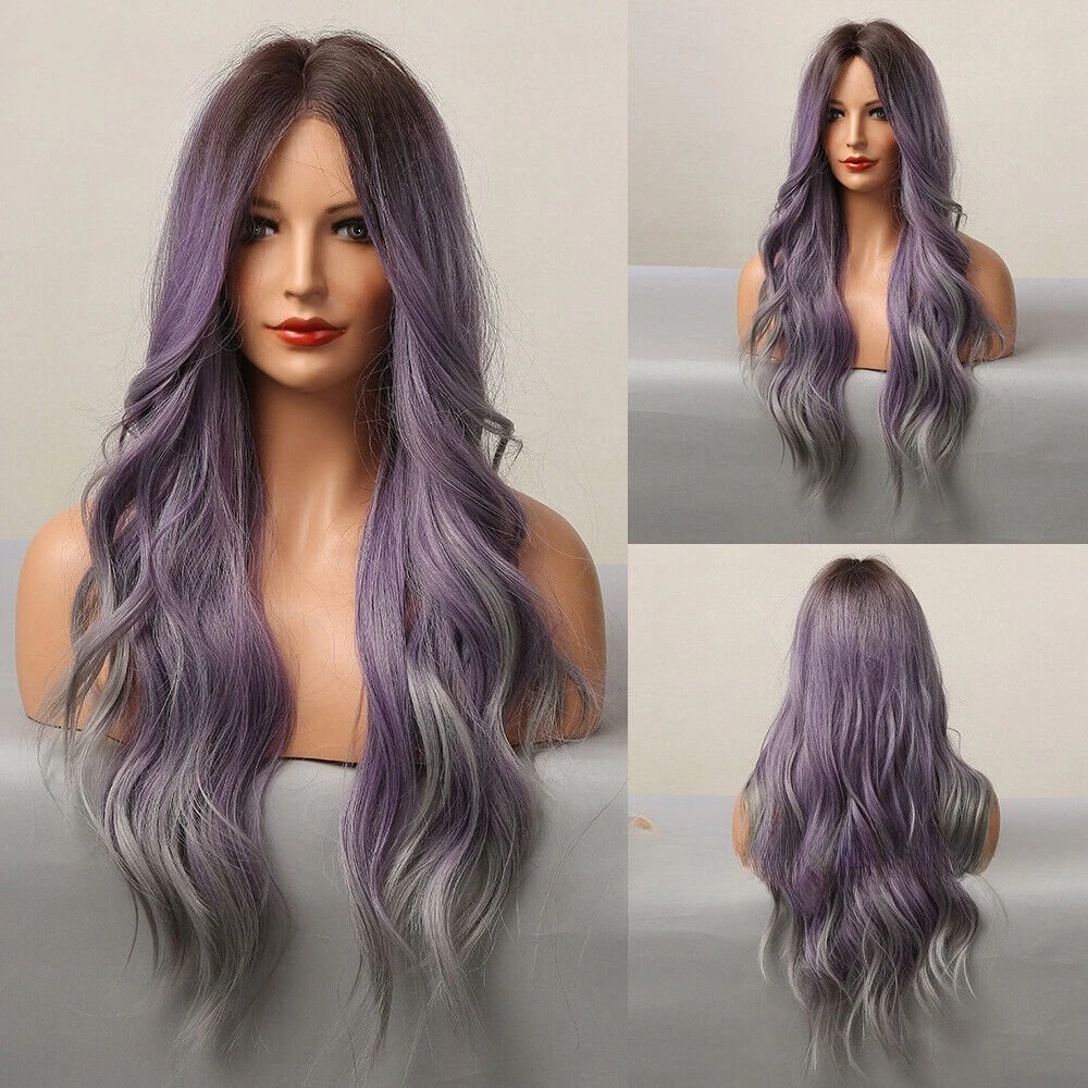 

Ombre Purple Long Natural Wavy Synthetic Hair Women Cosplay Wigs Fashion Party