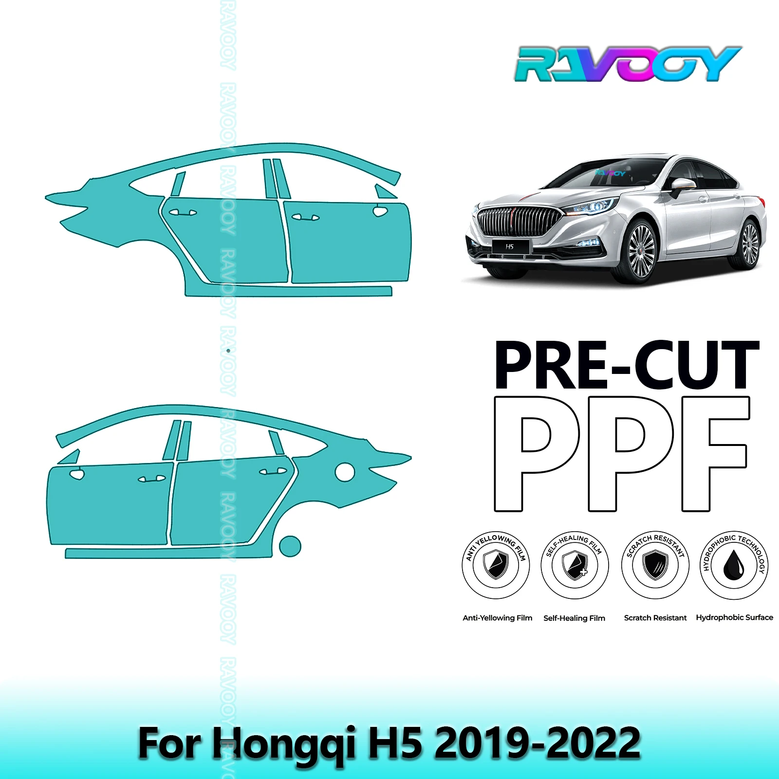 

For Hongqi H5 2019-2022 8.5mil Clear Matte Pre-Cut PPF Door & A/B Pillar Kit TPU Paint Protection Film Set