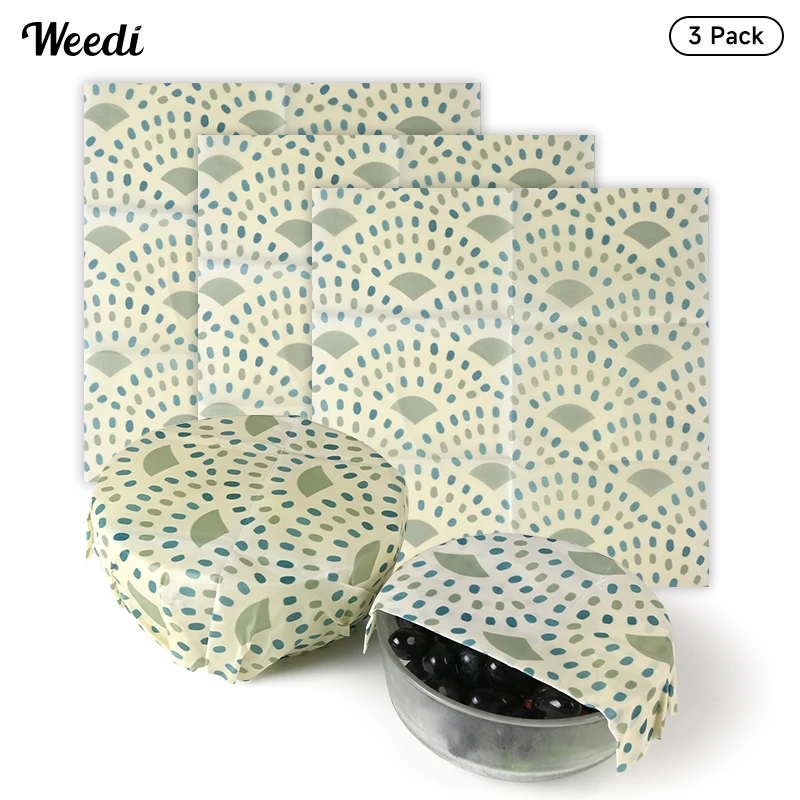 

WEEDI 3PCS Reusable Beeswax Food Wraps – Eco-Friendly, Zero Waste, Large Beeswax Wrap for Sandwich, Cheese, Fruit Storage